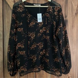NWT Willow & Root Black & Rust Long Sleeve Blouse Small